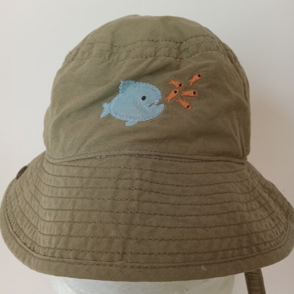 GYMBOREE Baby Boy Bucket Sun Hat Blue With Fish 6-12 Months Camo Chin Strap - Picture 3 of 12